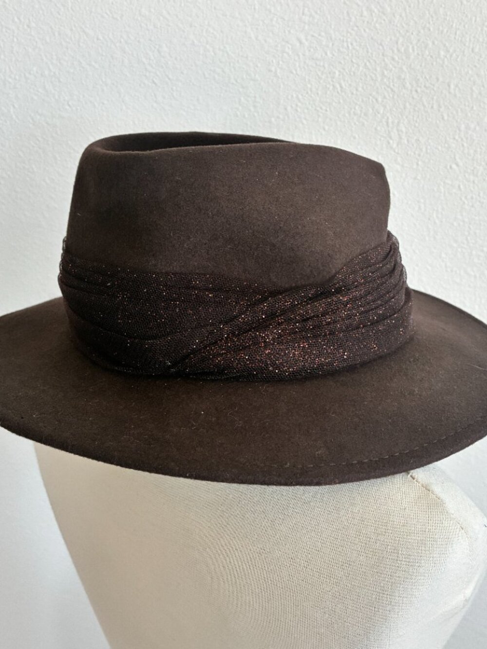 Eugenia Kim Wool Felt Hat Brimmed Fedora Metallic Glitter Tulle - Picture 5 of 9